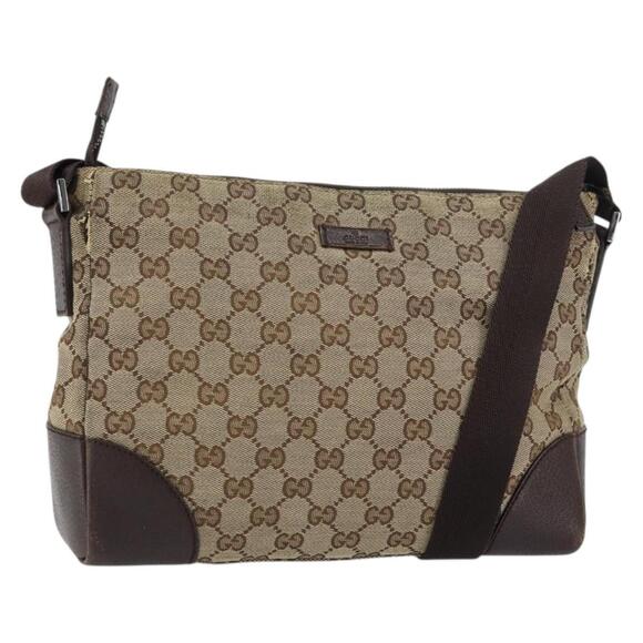 GUCCI GG Canvas Shoulder Bag Beige Silver 114273 Auth ar13891